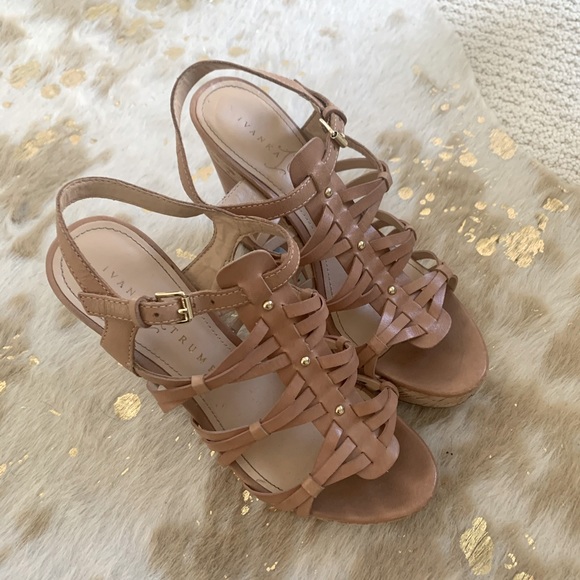 Leather and cork platform Nude Sandal - Picture 1 of 4